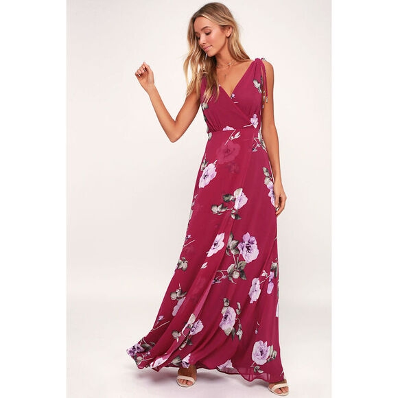 Lulus Dresses & Skirts - Lulus Romantic Possibilities Magenta Floral Print Maxi Dress Purple - Size S